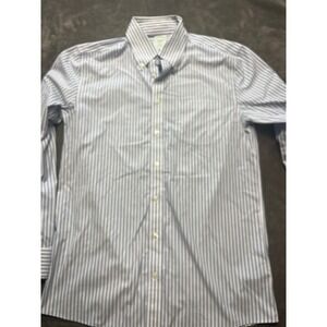 Brooks Brothers Mens Dress Shirt Blue Stripe Button Down Slim Stretch 15-33